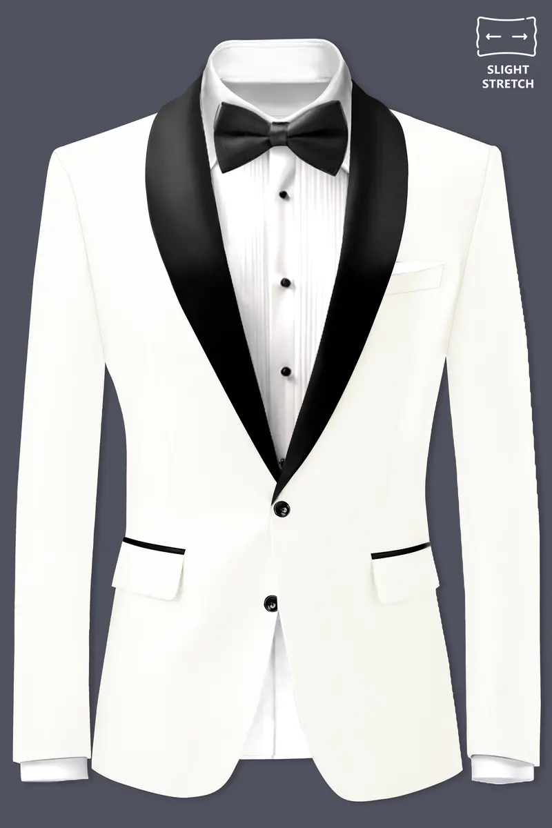 Off White Solid Wool Rich Tuxedo Slight Stretch Suit 10