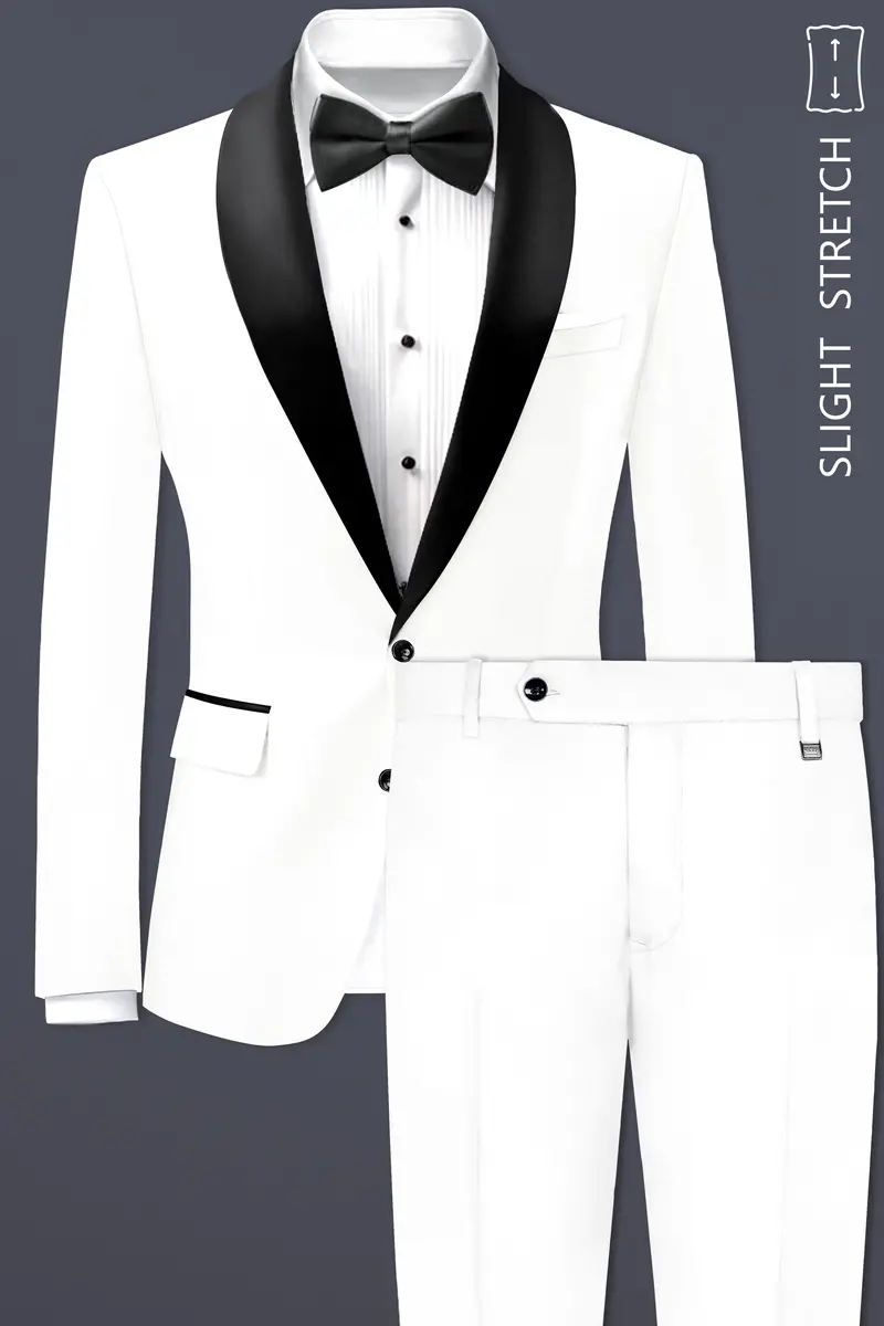 Off White Solid Wool Rich Tuxedo Slight Stretch Suit 2
