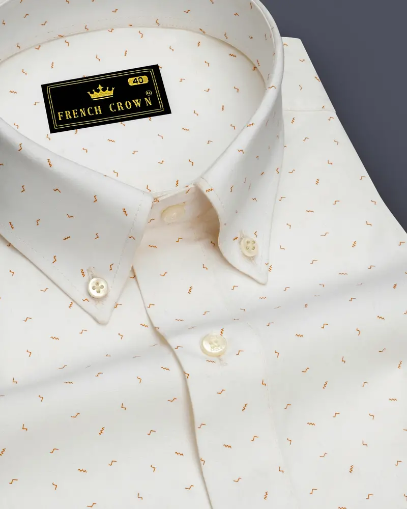 Off White Twill Printed Premium Cotton Shirt 1