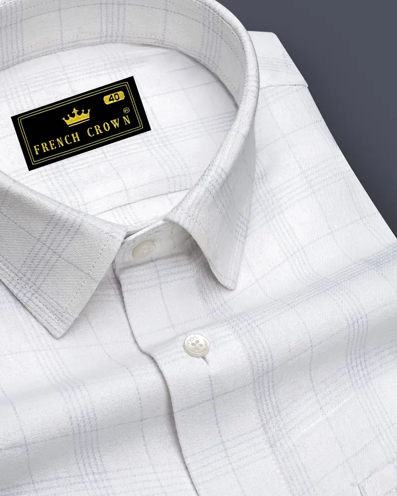 Off White Twill Subtle Checkered Premium Cotton Shirt 1