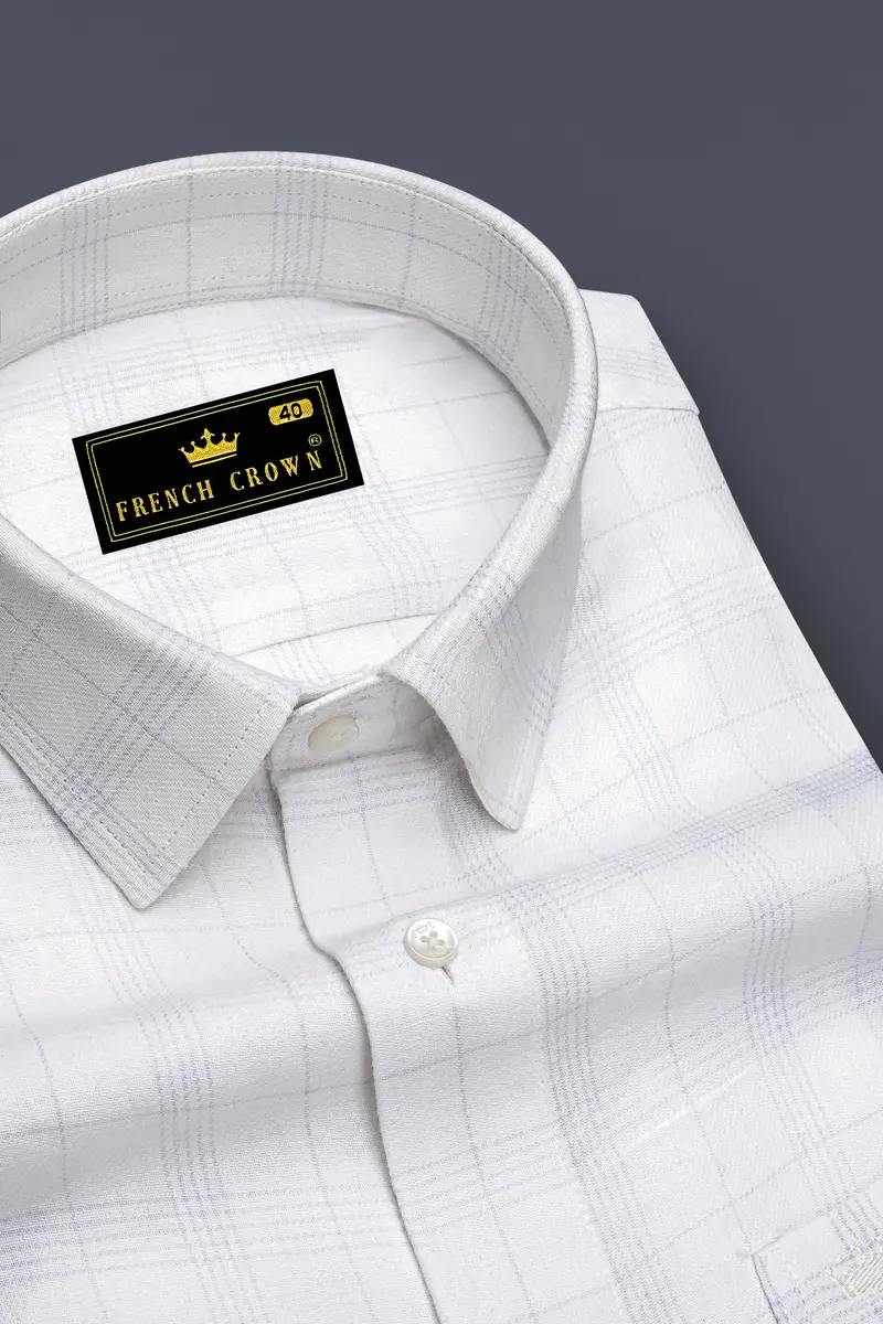 Off White Twill Subtle Checkered Premium Cotton Shirt 2
