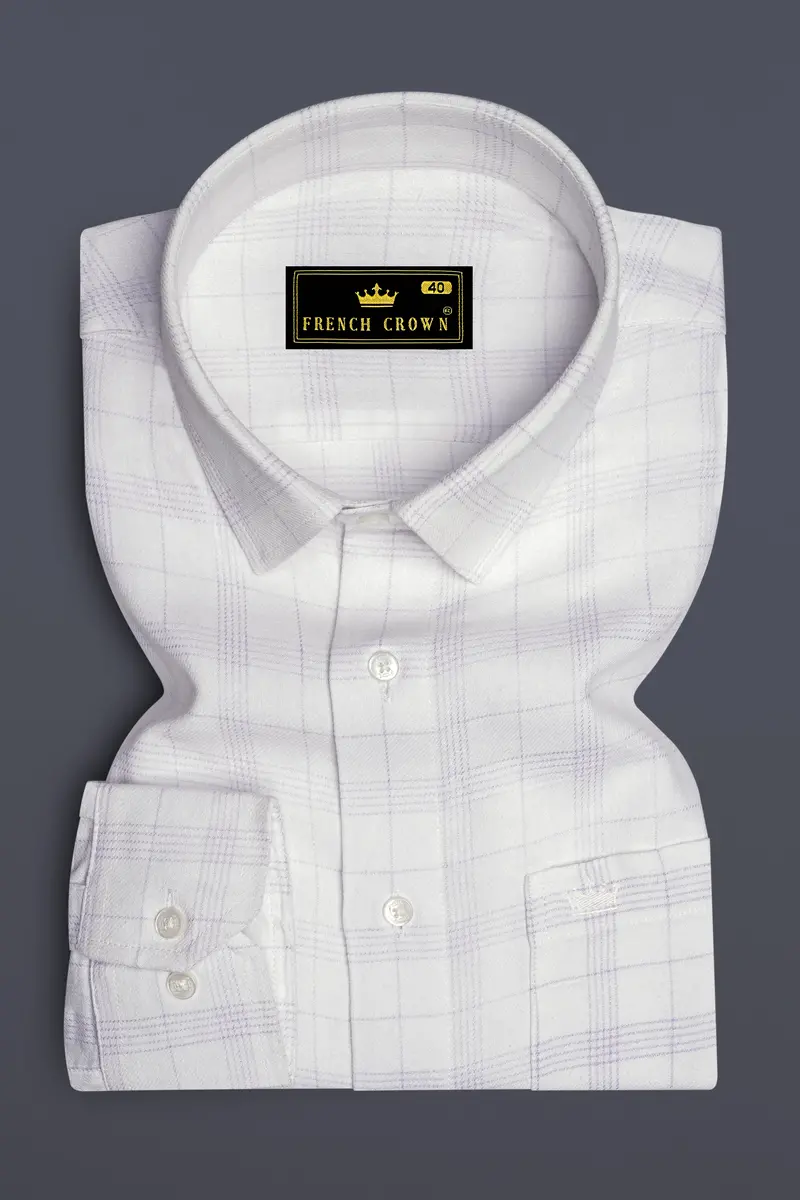 Off White Twill Subtle Checkered Premium Cotton Shirt 4