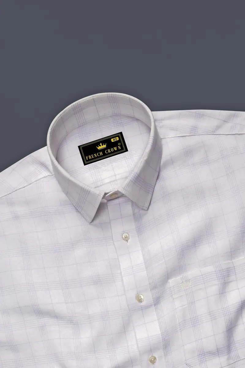 Off White Twill Subtle Checkered Premium Cotton Shirt 5