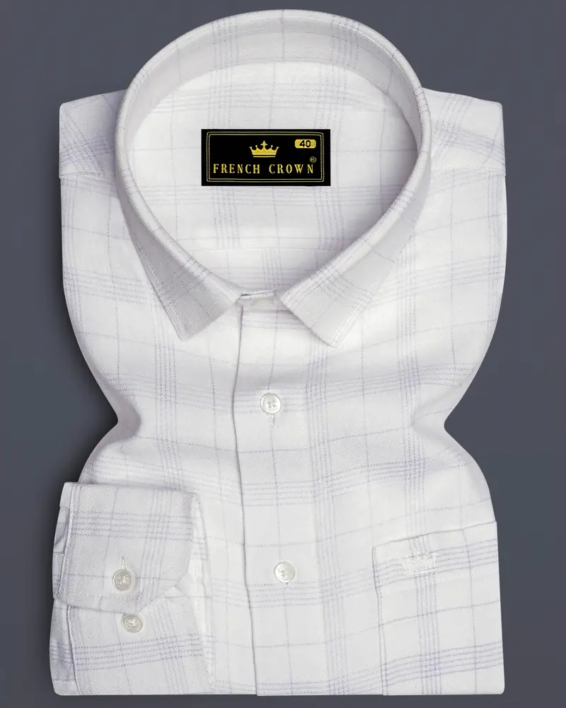 Off White Twill Subtle Checkered Premium Cotton Shirt 6