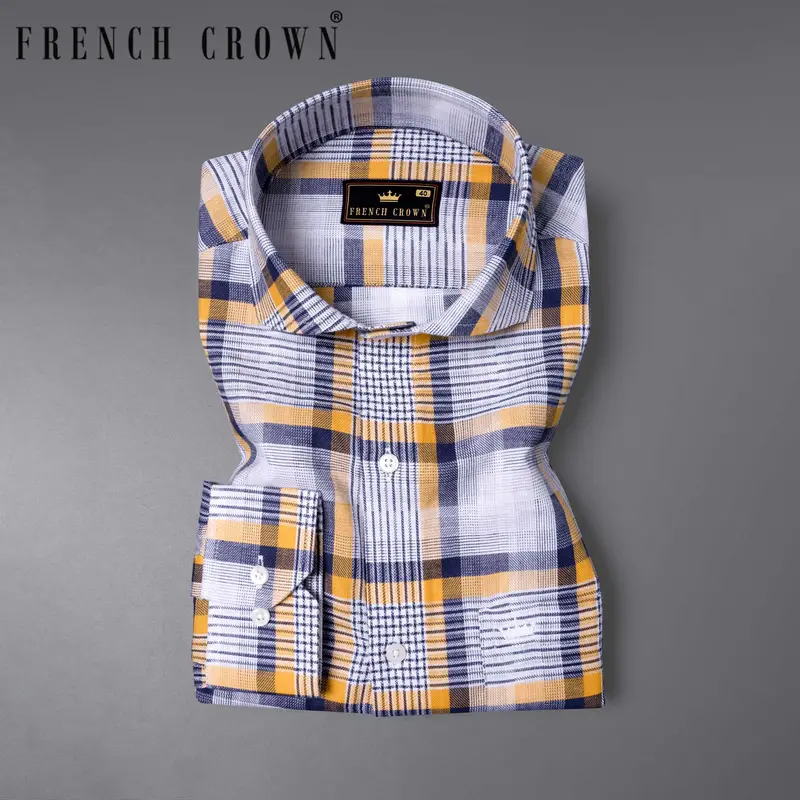 Off White With Haiti Blue Twill Plaid Premium Cotton Shirt 1