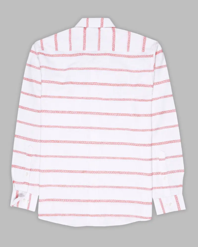 Off White With Orange Striped Button-Down Luxurious Linen Shirt 6