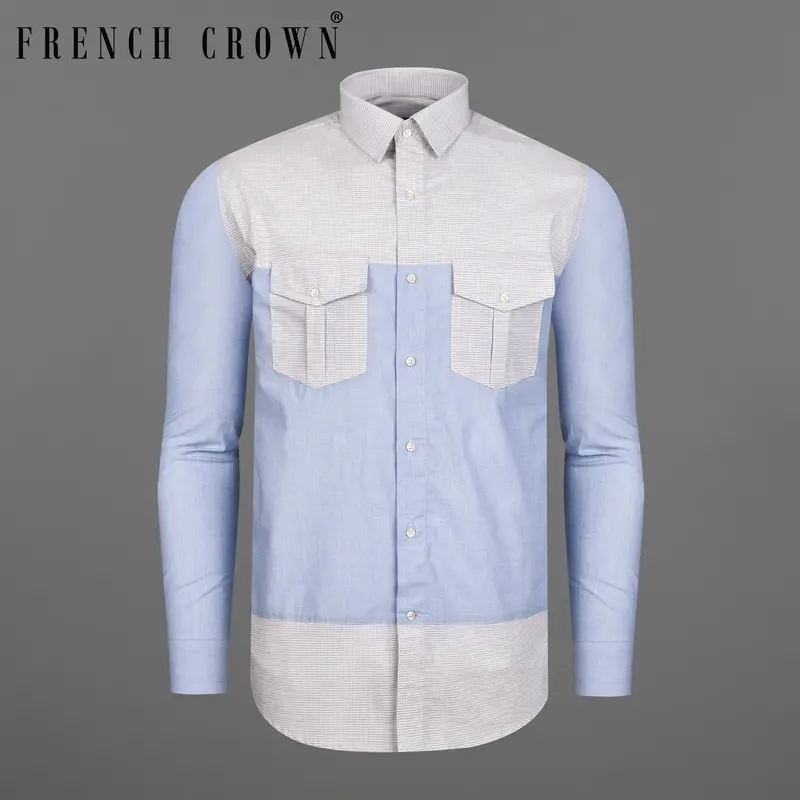 Off White With Pastel Blue Premium Cotton Designer Shirt 1