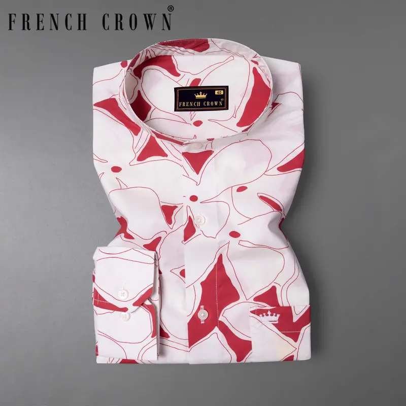 Off White With Red Quirky Flowers Printed Premium Cotton Shirt 1