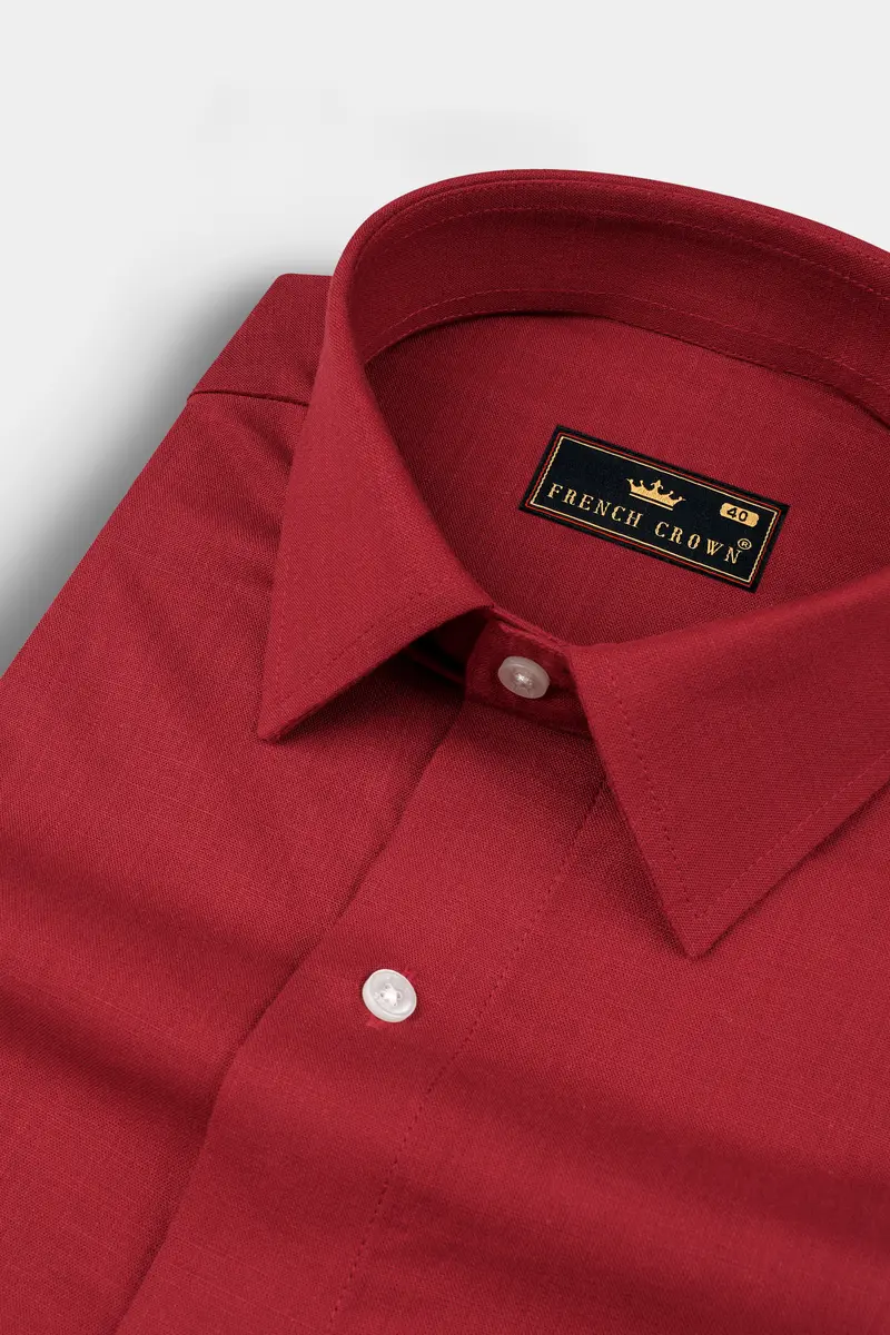 Old Brick Red Heavyweight Luxurious Linen Shirt 1