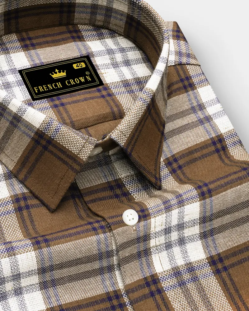 Old Copper Brown With Bunting Blue Twill Plaid Premium Cotton Shirt 1