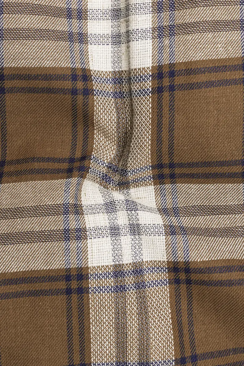 Old Copper Brown With Bunting Blue Twill Plaid Premium Cotton Shirt 3