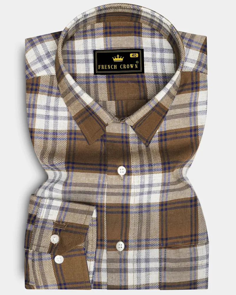Old Copper Brown With Bunting Blue Twill Plaid Premium Cotton Shirt 6