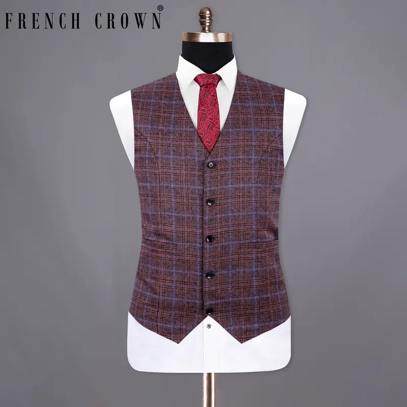 Old Copper Colorful Plaid Wool Rich Waistcoat 1