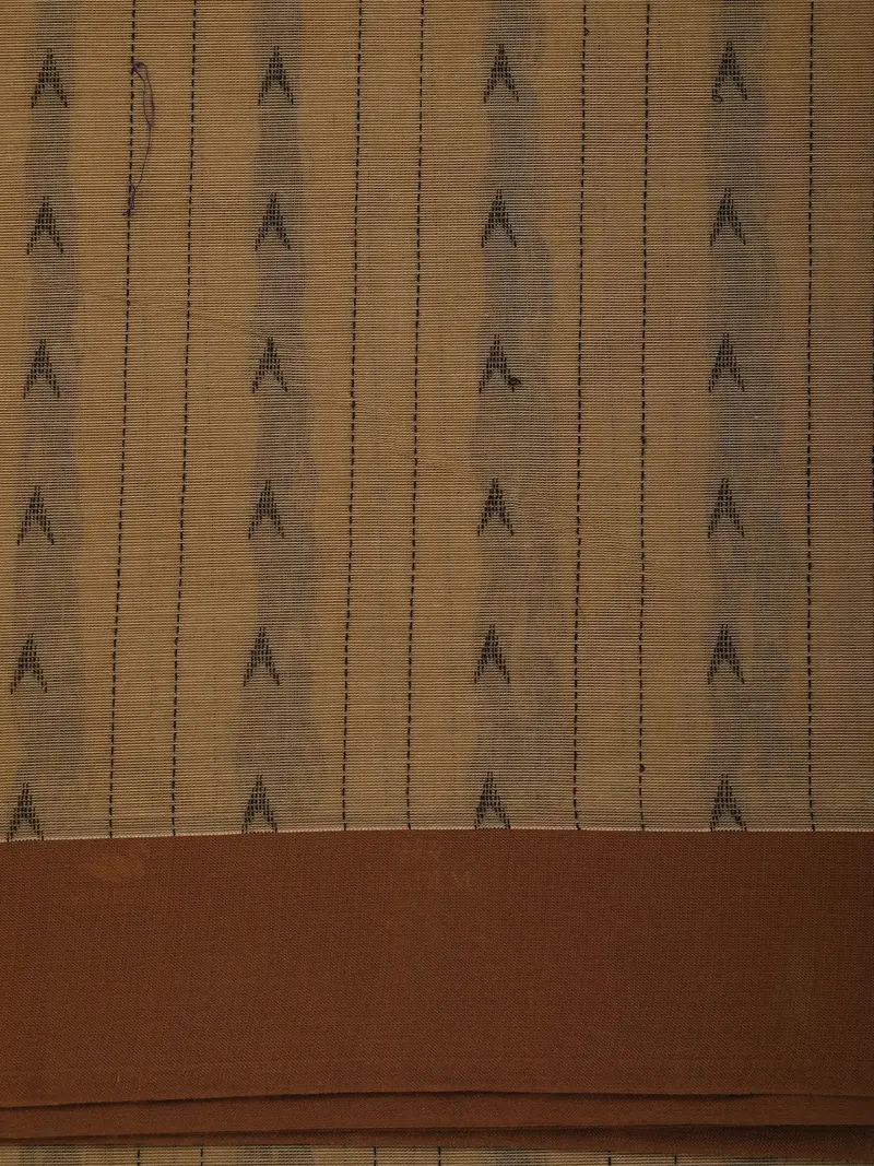 Olive Beige Striped Ikat-Inspired Woven Cotton Saree With Solid Border 2