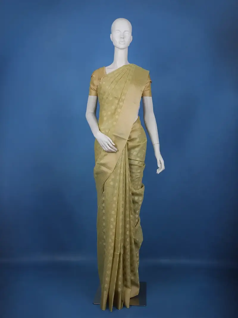 Olive Gold Floral Design Semi Tissue Saree 1
