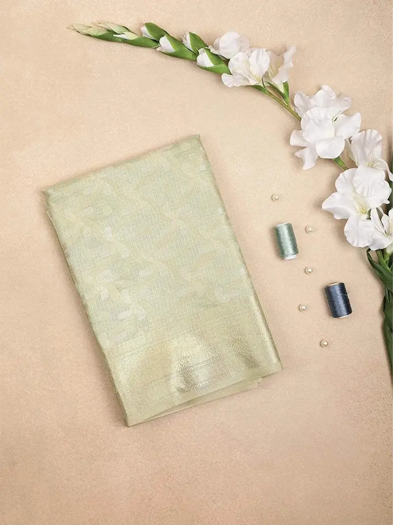 Olive Green Art Silk Saree With Floral And Dot Design On The Body With Matching Border 1