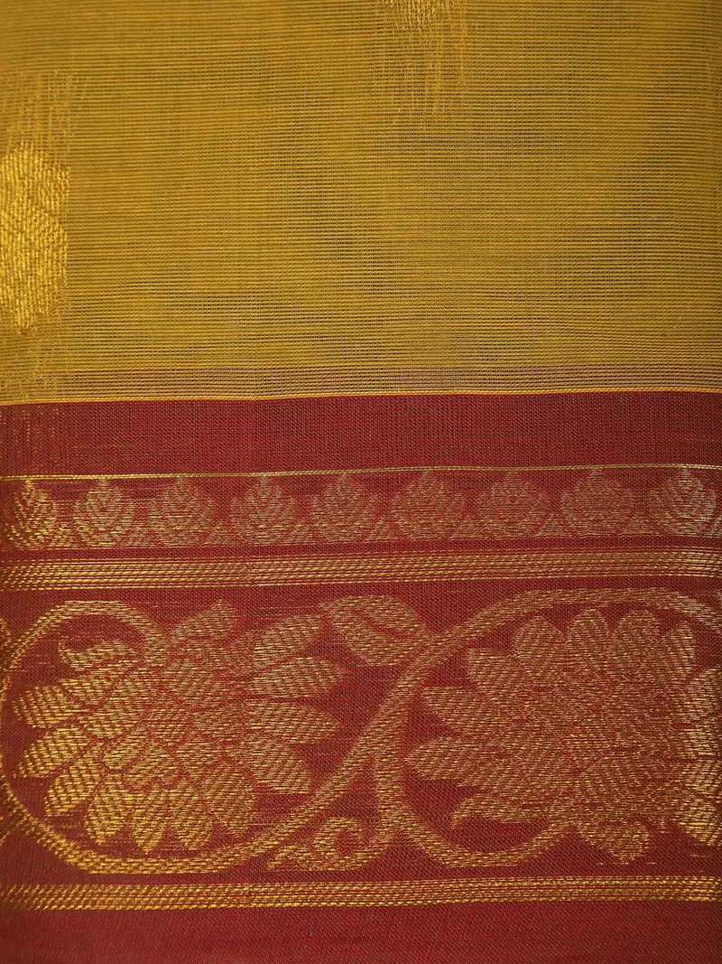 Olive Green Butta Woven Design Cotton Saree With Contrast Border 2