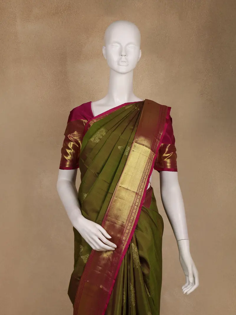 Olive Green Butta Woven Design Pure Kanchipuram Silk Saree 2