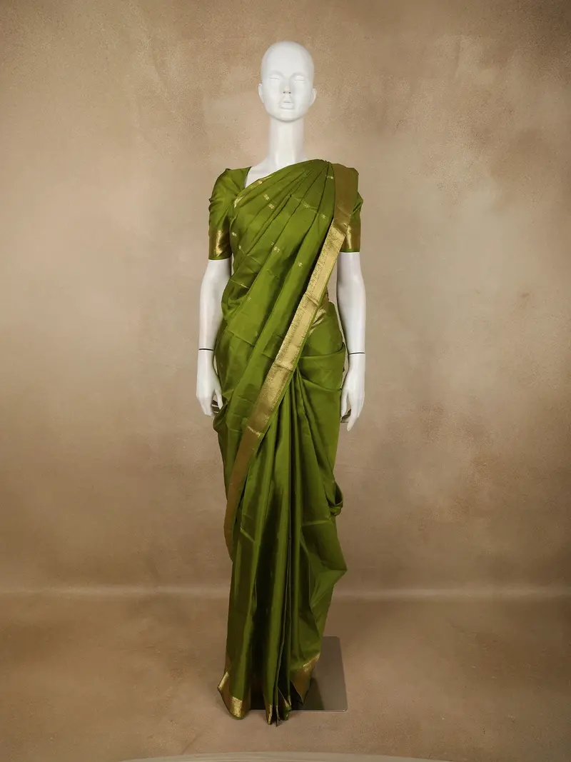 Olive Green Butta Zari Woven Design Pure Kanchipuram Silk Saree With Zari Border 1
