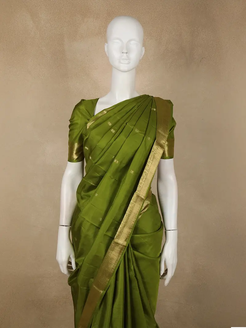 Olive Green Butta Zari Woven Design Pure Kanchipuram Silk Saree With Zari Border 2