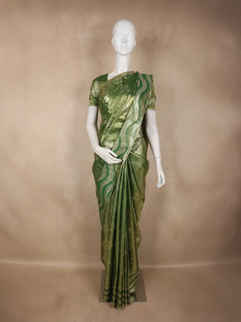Olive Green Butta Zari Woven Design Tissue Designer Saree With Designer Border 1
