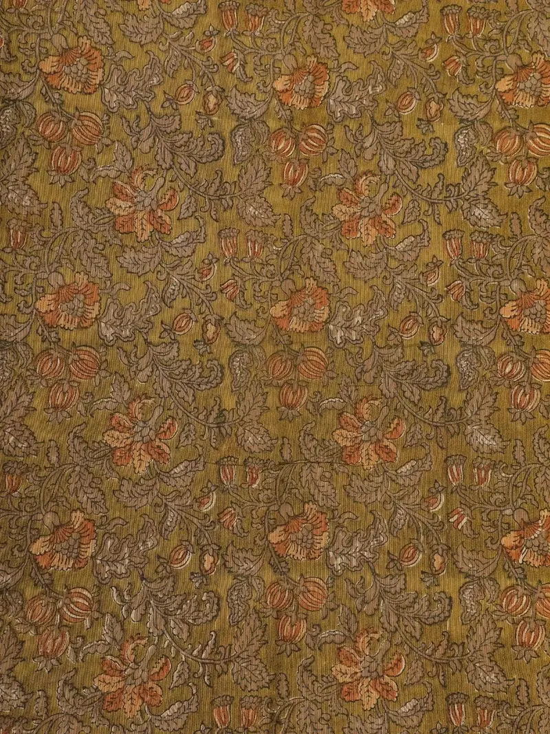 Olive Green Chanderi Silk Saree With Floral And Leaf Jacquard On The Body With Contrast Border 2