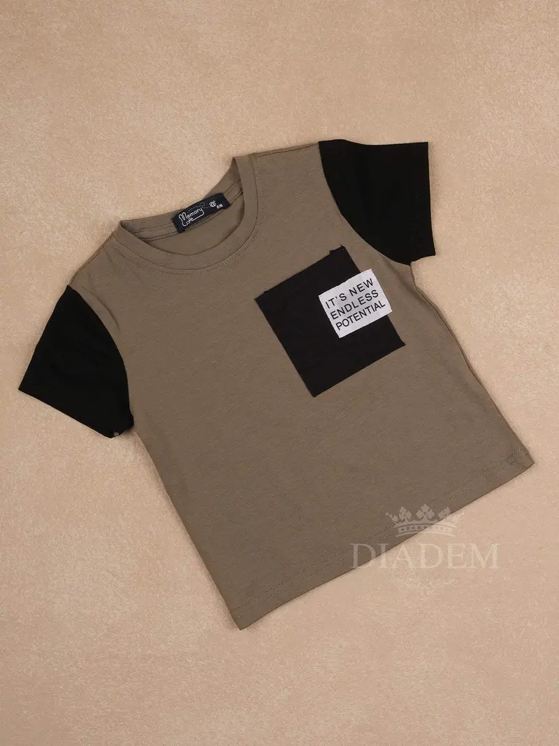 Olive Green Cotton Half Sleeve T-Shirt With Pocket For Boys 1