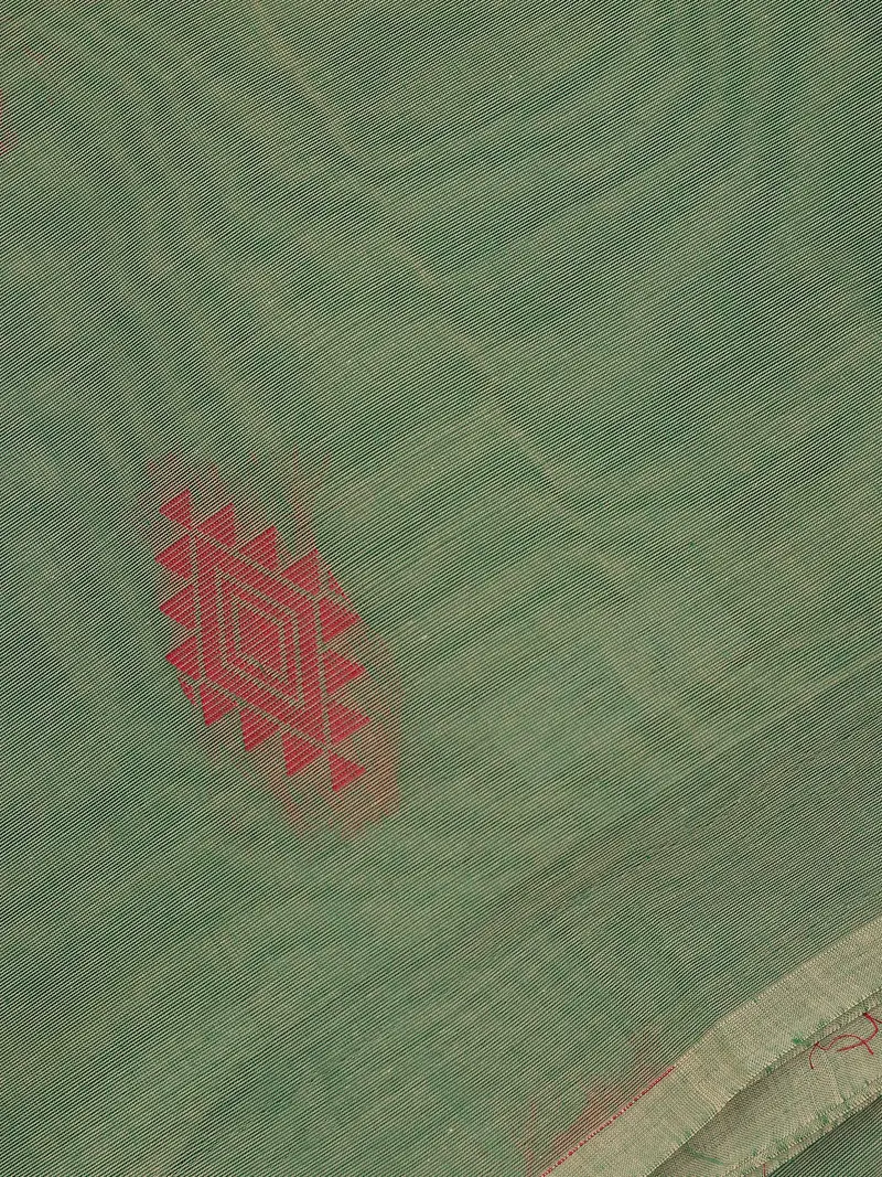 Olive Green Diamond Butta Woven Design Cotton Saree 2