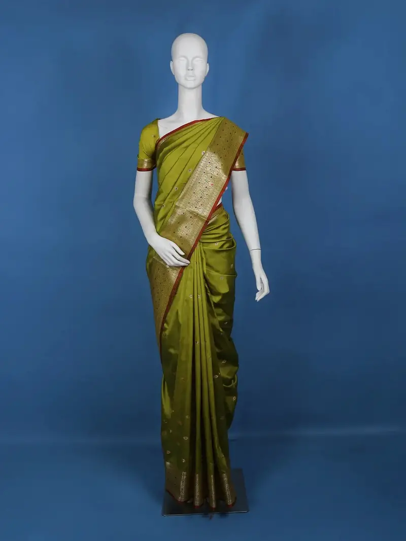 Olive Green Diamond Designed Soft Silk Saree 1