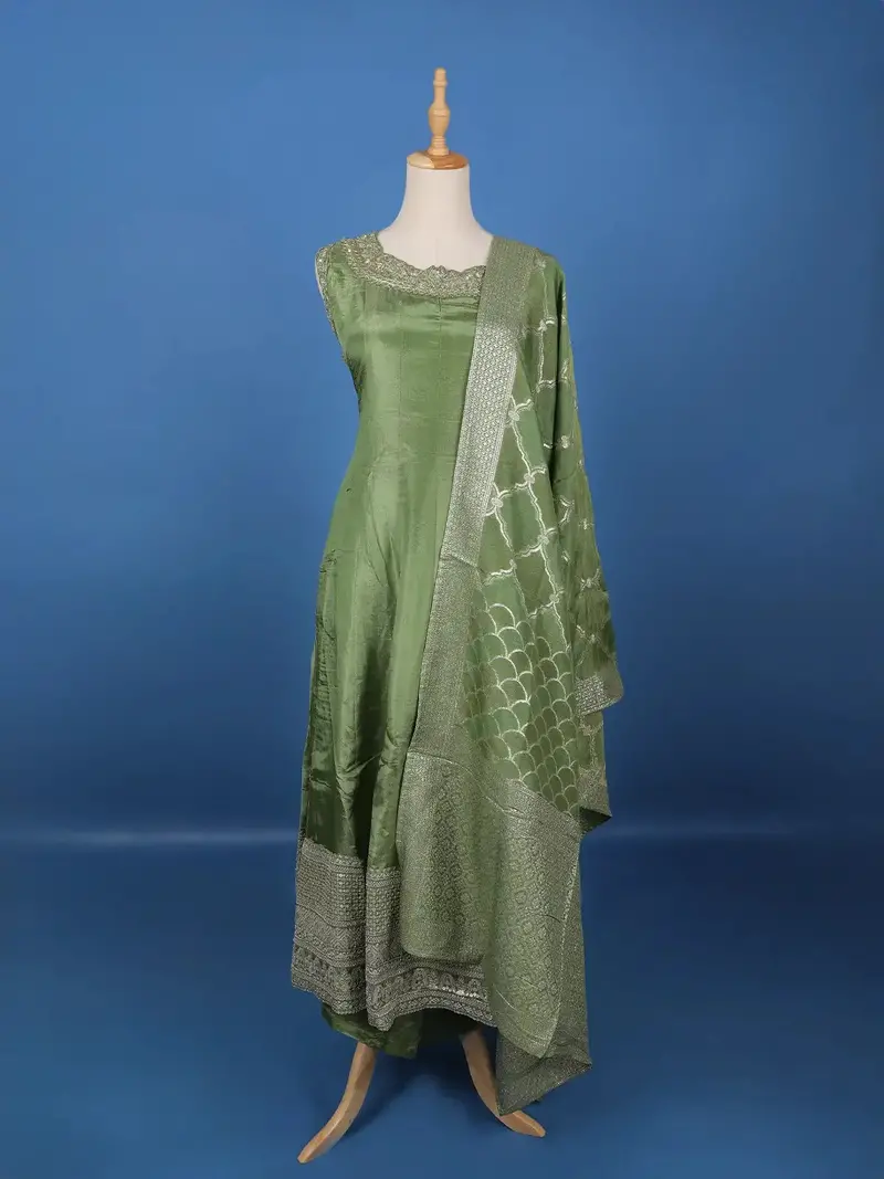 Olive Green Embroidered Silk Salwar Suit 1