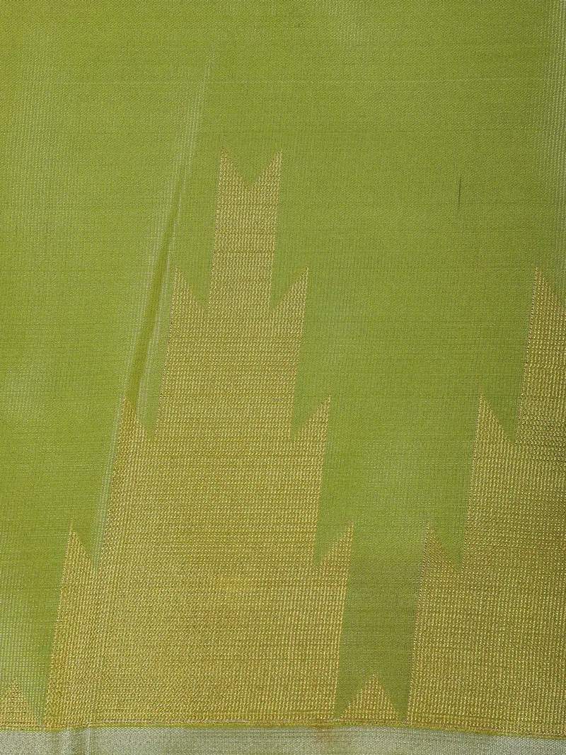 Olive Green Floral Butta Zari Woven Design Tissue Designer Saree With Designer Temple Border 2