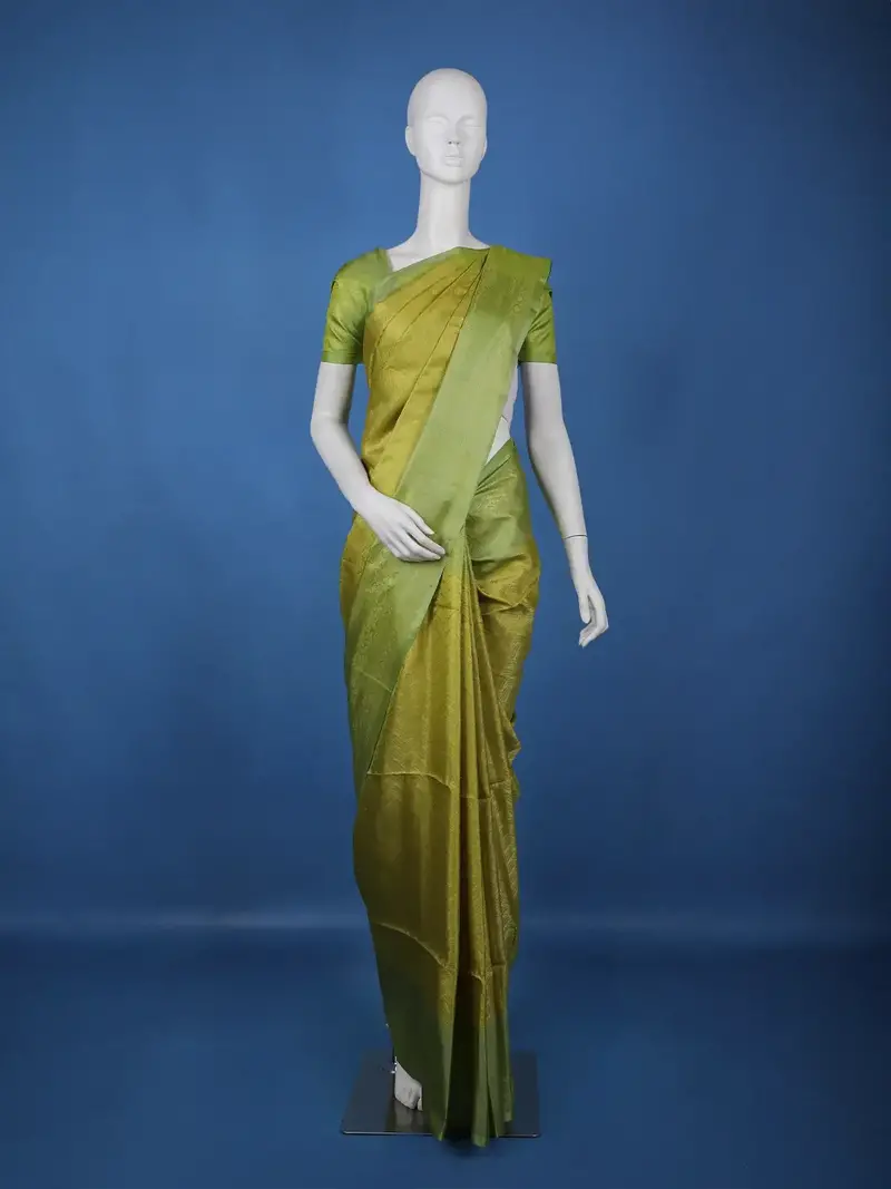 Olive Green Floral Design Zari Woven Soft Silk Saree 1