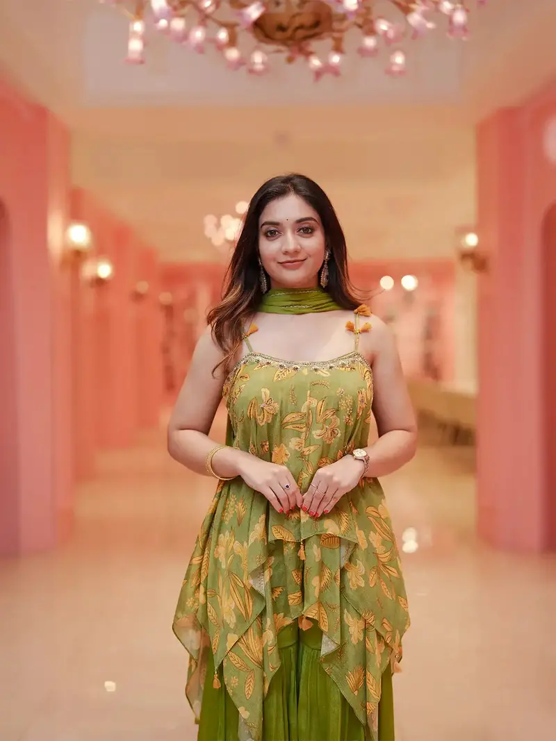 Olive Green Floral Designed Georgette Sharara Set 2