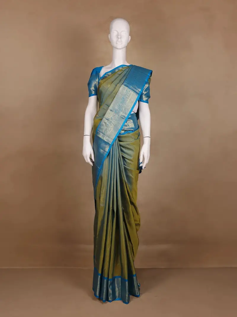 Olive Green Floral Motif Design Kanchipuram Silk Saree 1