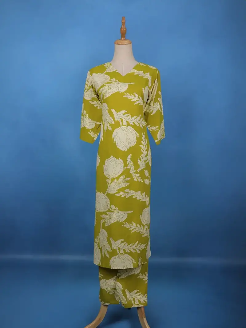 Olive Green Floral Printed Cotton Salwar Suit 1