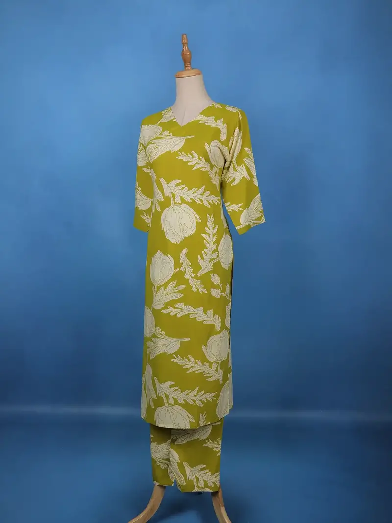 Olive Green Floral Printed Cotton Salwar Suit 3