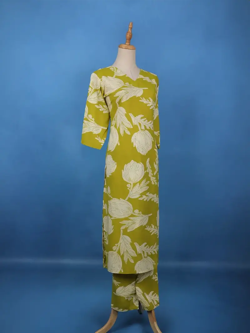 Olive Green Floral Printed Cotton Salwar Suit 4