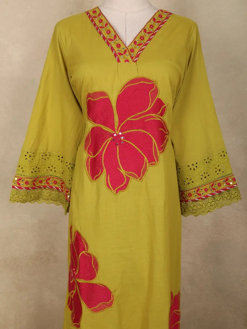 Olive Green Floral Printed Design Cotton Straight Cut Salwar Suit With Dupatta 5