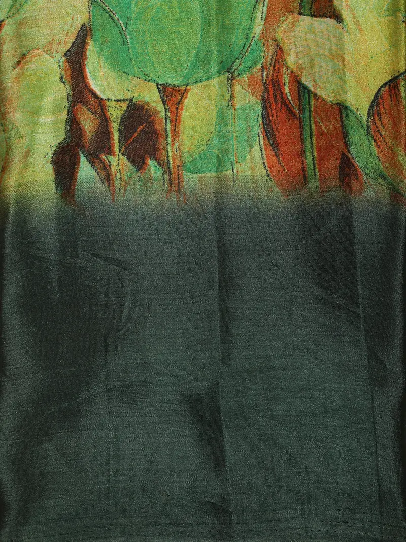 Olive Green Floral Printed Design Crepe Silk Casual Wear Saree 2