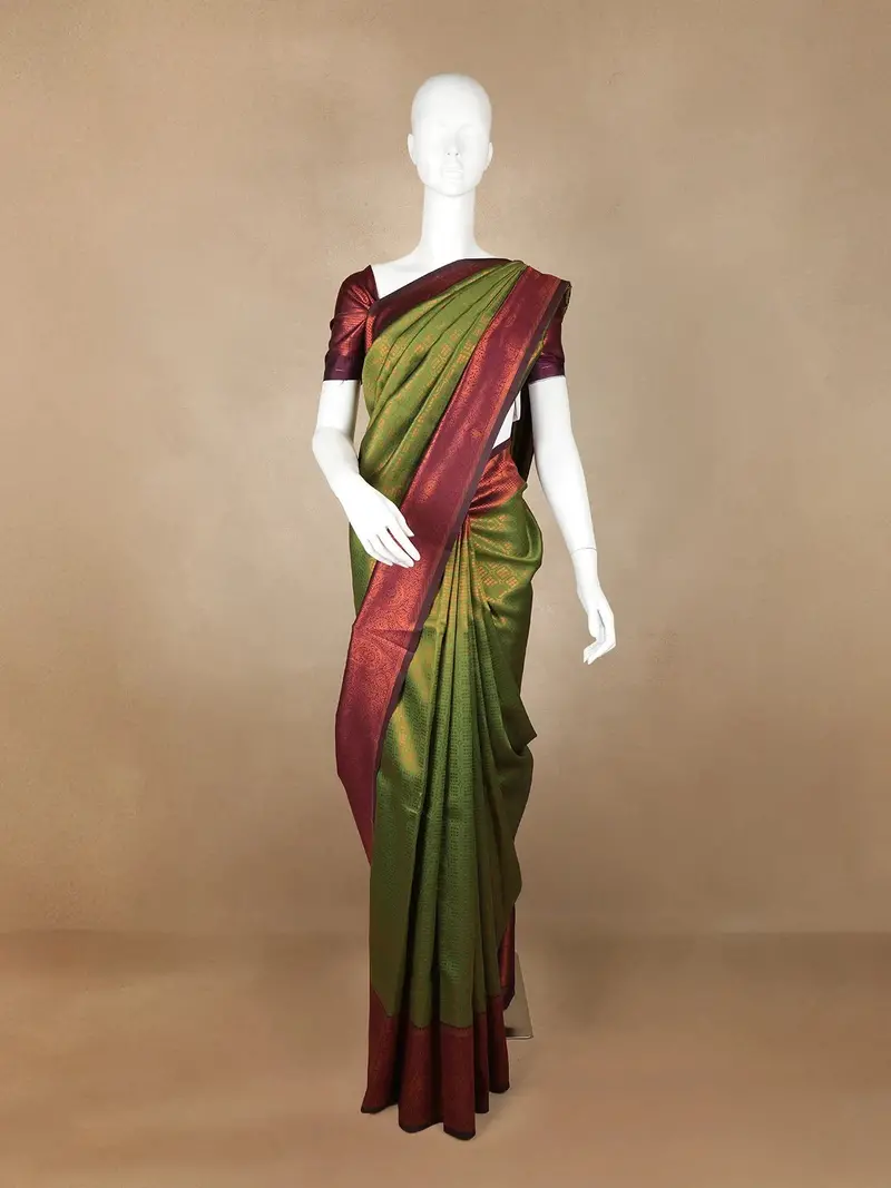 Olive Green Geometric Motifs Art Silk Saree 1