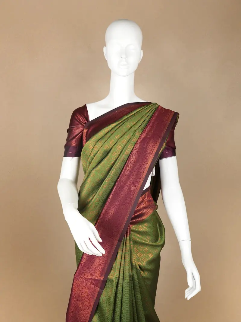 Olive Green Geometric Motifs Art Silk Saree 2