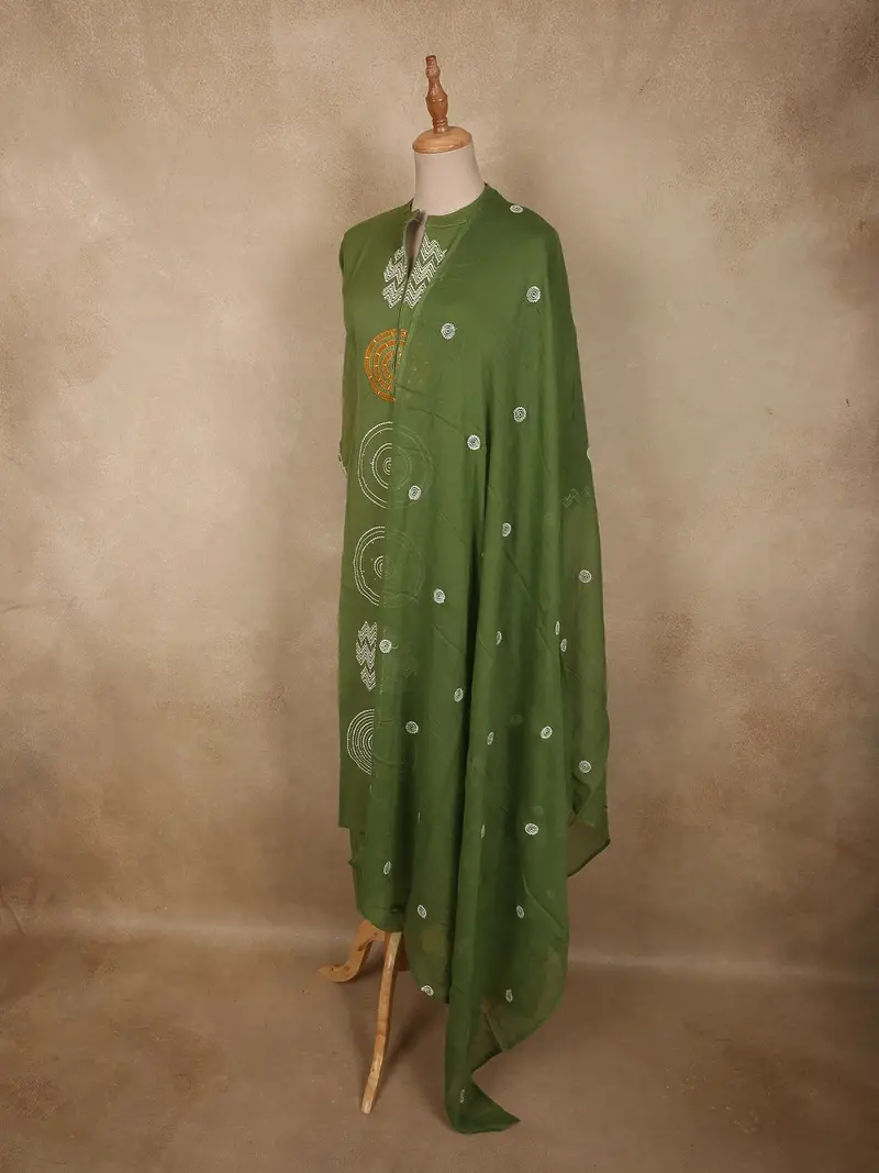 Olive Green Geometric Printed Design Cotton Salwar Suit With Dupatta 4