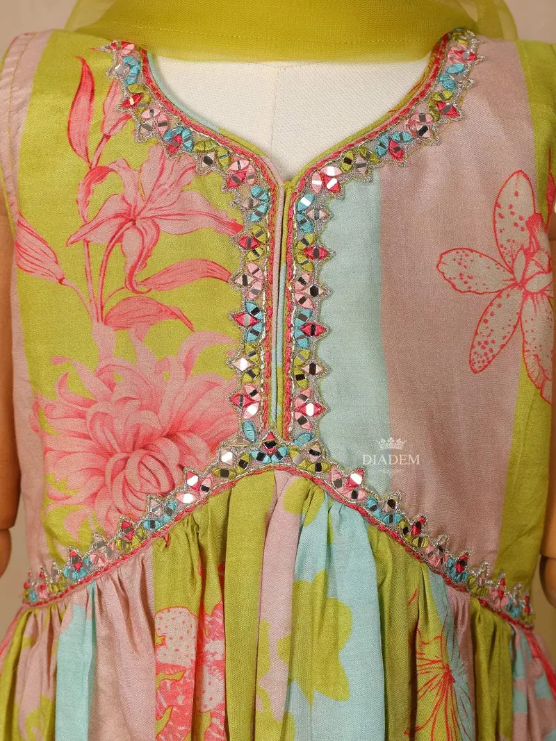 Olive Green Georgette Sharara Suit With Floral Prints And Embroidery Paired With Dupatta 5