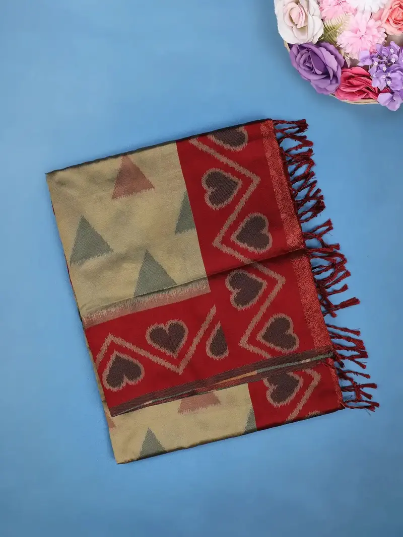 Olive Green Heart Woven Tissue Silk Saree 1