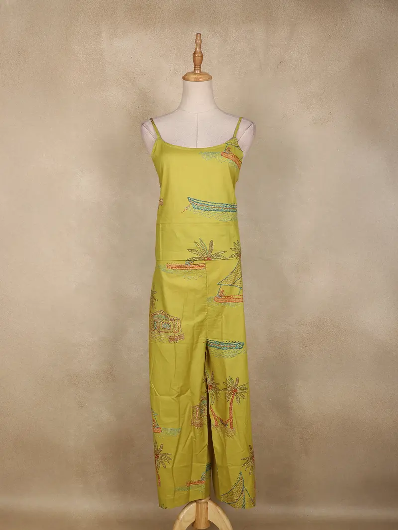 Olive Green Kerala Houseboat Printed Cotton Co-Ord Set 1