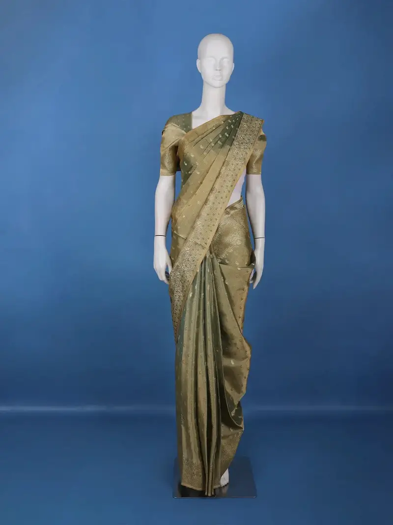 Olive Green Paisley Design Tissue Saree 1