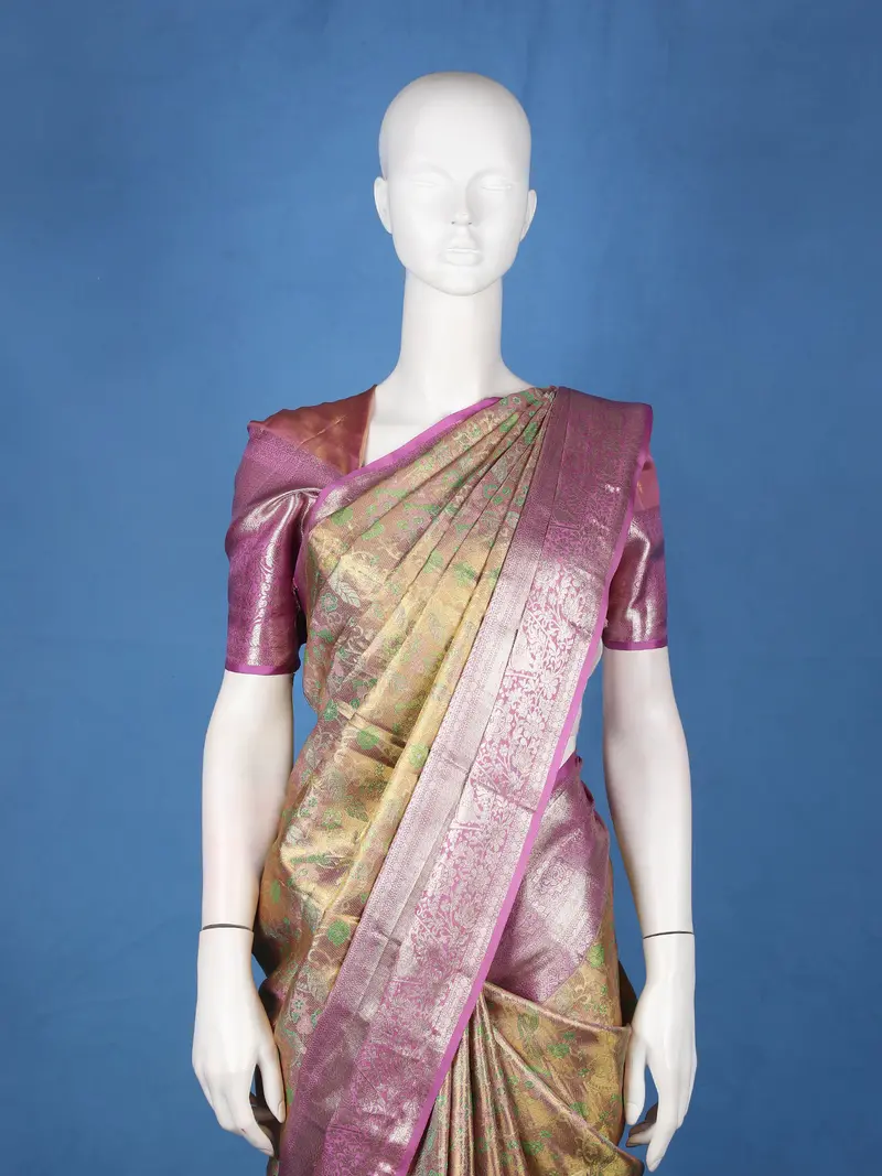 Olive Green Paisley Woven Design Pure Kanchipuram Silk Saree 2