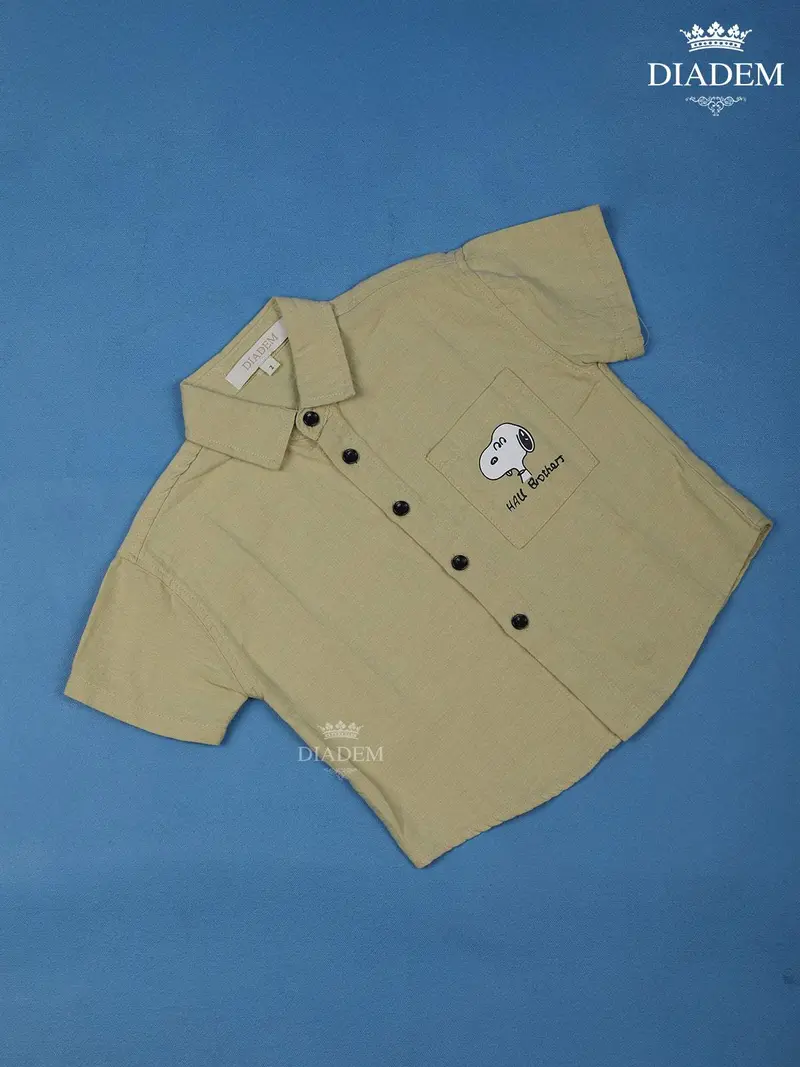 Olive Green Plain Half Sleeve Cotton Shirt 1
