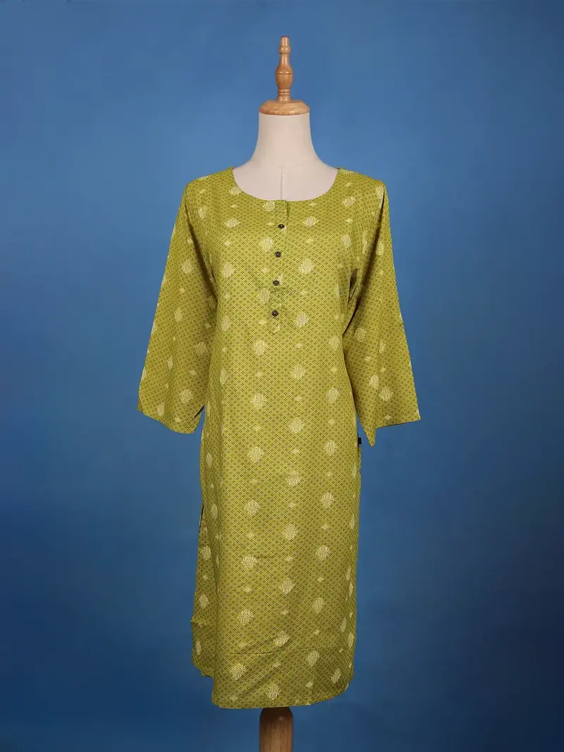 Olive Green Printed Cotton Kurti 1