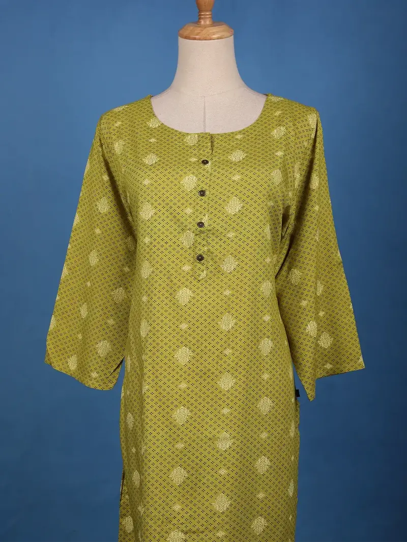 Olive Green Printed Cotton Kurti 2